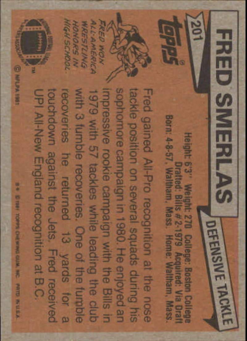 Amazon.com: 1981 Topps #201 Fred Smerlas Bills NFL Football Card
